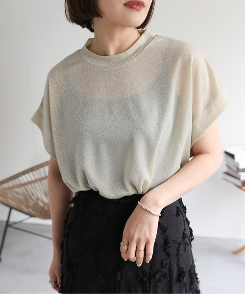ap retro tシャツ ラメフレンチスリーブトップス レディース