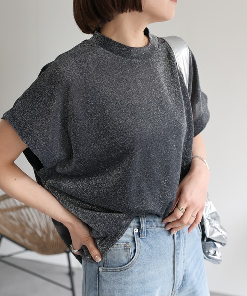 ap retro tシャツ ラメフレンチスリーブトップス レディース