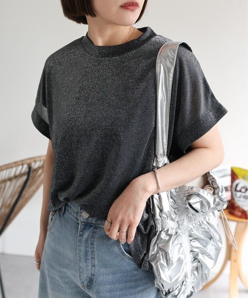 ap retro tシャツ ラメフレンチスリーブトップス レディース