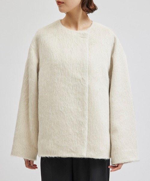 美品■human woman◆アルパカ混シャギーシャギーハーフコート ピーコート for/c ピーコート pコート シャギーハーフコート