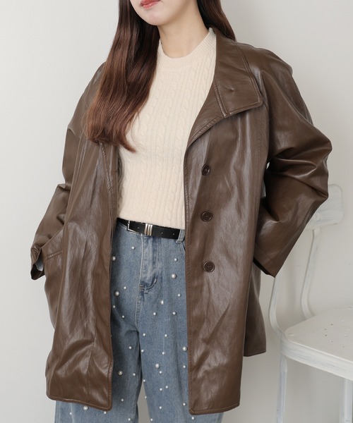 美品 インゲボルグ ノーカラーレザージャケット ブラウン サイズM*RC49 美品 インゲボルグ ノーカラーレザージャケット ブラウン サイズM*RC49