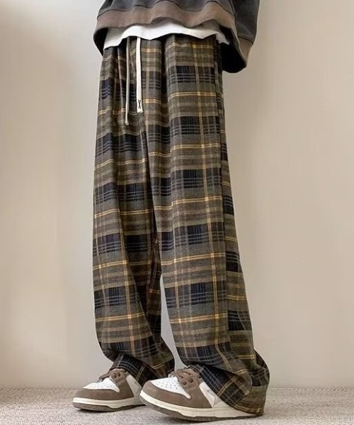 B.R.U パンツ チェック柄イージーパンツ メンズ レディース : ZOZOTOWN