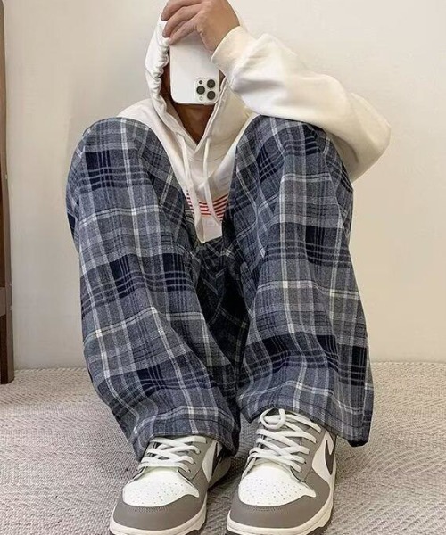 B.R.U パンツ チェック柄イージーパンツ メンズ レディース : ZOZOTOWN