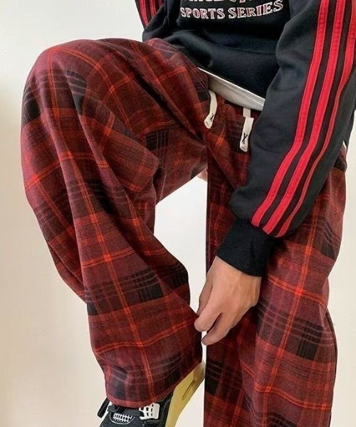 B.R.U パンツ チェック柄イージーパンツ メンズ レディース : ZOZOTOWN