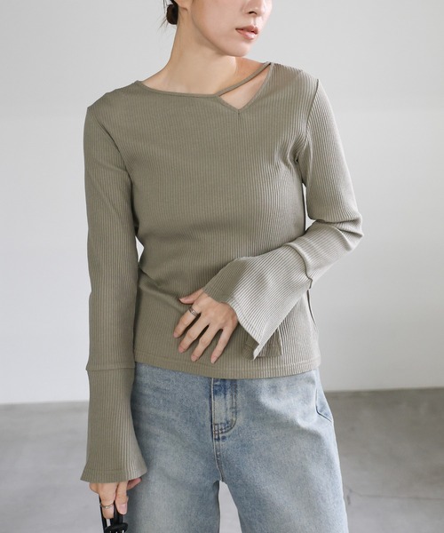 select MOCA（セレクトモカ） tシャツ デザインネックリブトップス