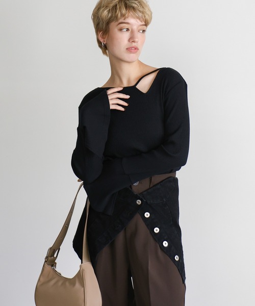 select MOCA（セレクトモカ） tシャツ デザインネックリブトップス