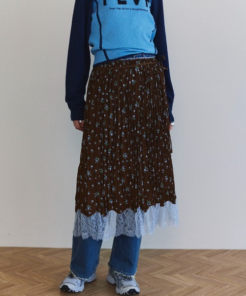 定価以下！タグ付新品　スモールフラワーワッシャースカート　メゾスペ セール】Small Floral Pattern Washer Process Skirt/スモール