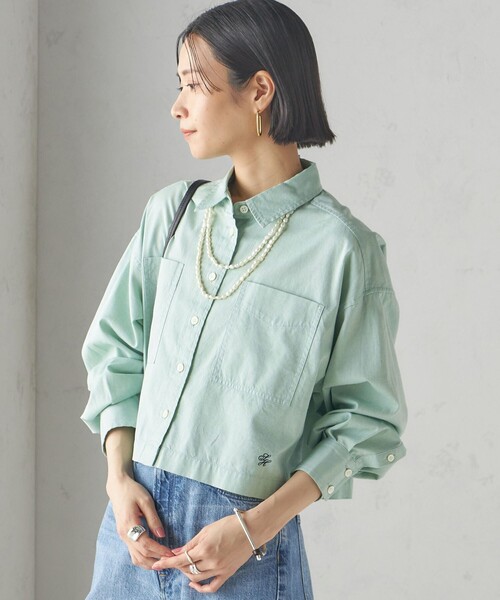 ブラウス シャツ 「洗濯機可能」ピン オックス 刺繍 クロップド シャツ レディース SHIPS ブラウス シャツ 「洗濯機可能」ピン オックス 刺繍