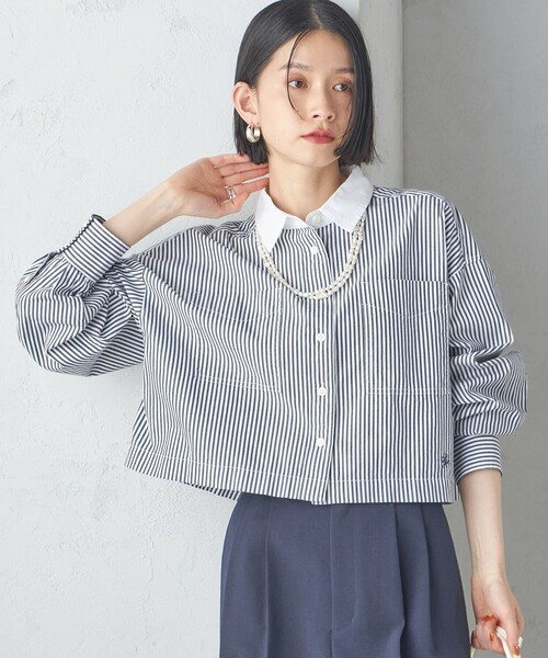 ブラウス シャツ 「洗濯機可能」ピン オックス 刺繍 クロップド シャツ レディース SHIPS ブラウス シャツ 「洗濯機可能」ピン オックス 刺繍