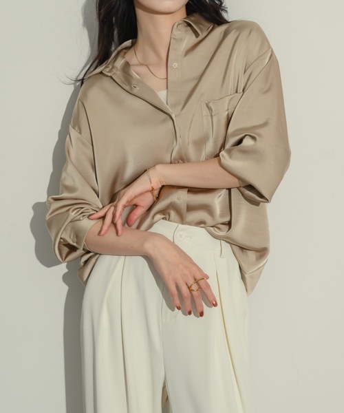 NEUNA（ヌナ） ブラウス シャツ ワッシャーサテンベーシックシャツ