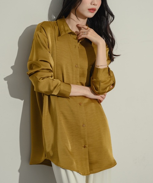 NEUNA ブラウス シャツ ワッシャーサテンベーシックシャツ