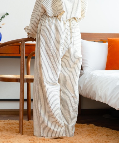 eLur（エラー） ワイドパンツ パンツ ストライプパンツ(パジャマ 