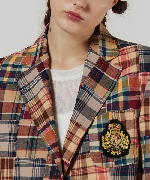 90s チェック柄パッチワークテーラードジャケット L DOUBLE STANDARD CLOTHING ジャケット テーラードジャケット