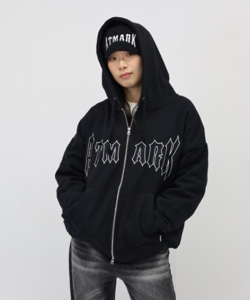 ATMARK ブラック フルジップパーカー L ATMARK パーカー 「フリーサイズ / UNISEX 」ATMARKロゴ フリンジ