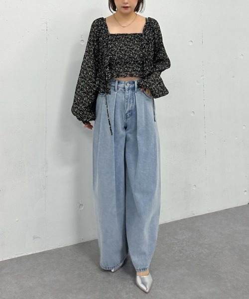 花柄アソート楊柳ブラウスアンサンブル 花柄アソート楊柳ブラウスアンサンブル(M OFF WHITE): トップス