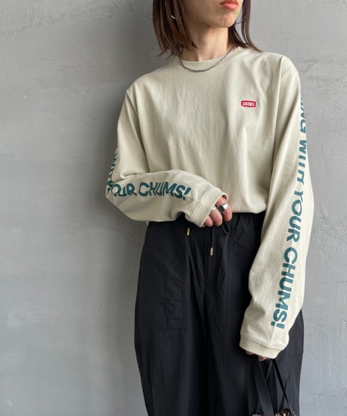 大人 可愛い 服  CHUMS 袖プリント 「WEB限定」「CHUMS/チャムス」 tシャツ トップス