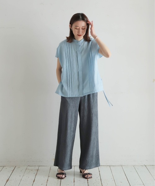 「NOMBRE IMPAIR」 半袖ブラウス FREE サックスブルー レディース NOMBRE IMPAIR ブラウス シャツ コットン麻キャンバス ボックス