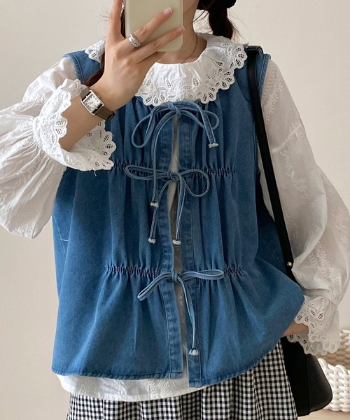 VIVIANO 24SS デニム ショート ベスト L'amour VIVIANO 24SS デニム ショート ベスト L'amour デニムベスト ショート