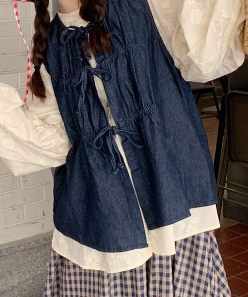 aimoha ベスト ジレ ドローストリングデニムベスト レディース