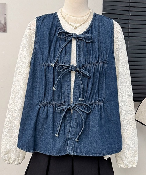 aimoha ベスト ジレ ドローストリングデニムベスト レディース