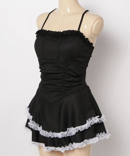スカラップフリル ホルターレースワンピース 水着 レースレディース Lace Ladies ワンショルダーフリル水着【返品
