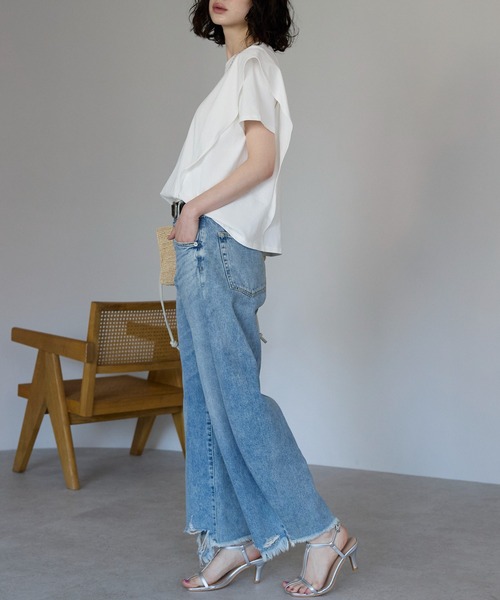 24209R フリーサイズ ラッフル フリル スリーブ Tシャツ カットソー each alchemist tシャツ ラッフルフリルスリーブコンパクトT