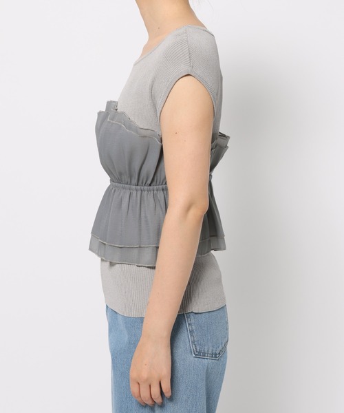 ニット セーター 異素材ビスチェニットプルオーバー  499611 レディース mysty woman ニット セーター 異素材ビスチェニットプルオーバー