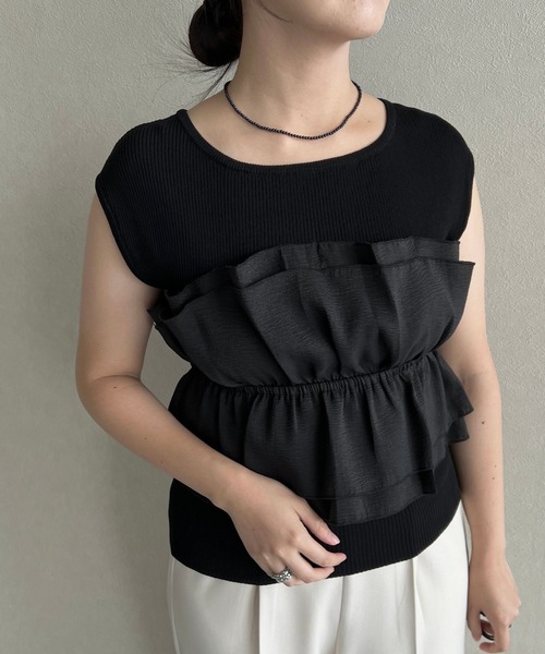 mysty woman ニット セーター 異素材ビスチェニットプルオーバー
