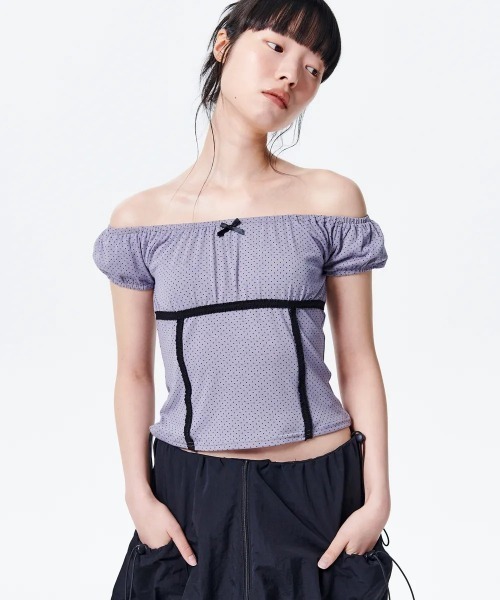 tシャツ A'GEM/9 × .kom 「runningHIGH/ランニングハイ」DOT SLIM TOP/ 水玉模様 スリム TOP レディース