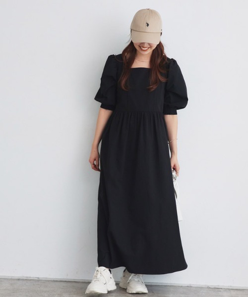 Pierrot（ピエロ） ワンピース 半袖 リップルパフスリーブワンピース 