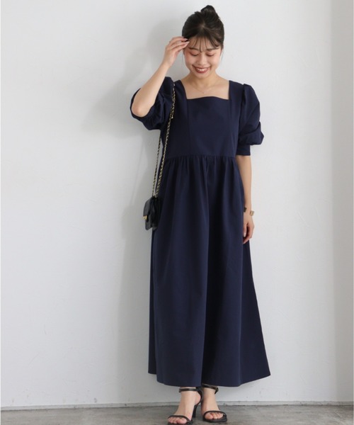 yappi 七里ネイビー 半袖ワンピース 120 Pierrot（ピエロ） ワンピース 半袖 リップルパフスリーブワンピース