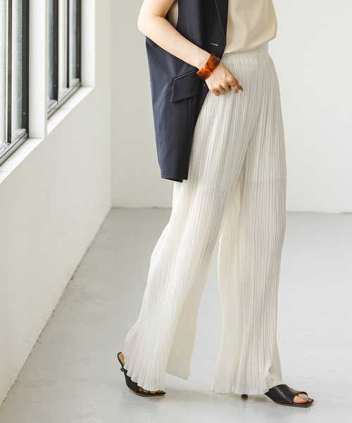 NOBLE パンツ ファジーシフォンランダムプリーツパンツ
