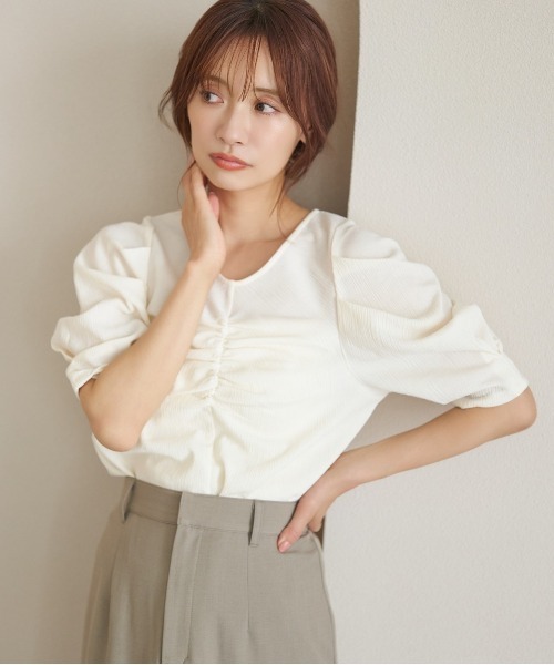 mysty woman（ミスティウーマン） tシャツ フロントギャザーカットSS