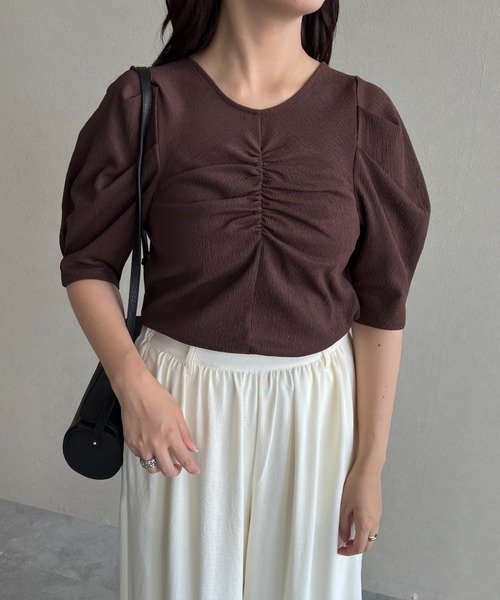 mysty woman（ミスティウーマン） tシャツ フロントギャザーカットSS