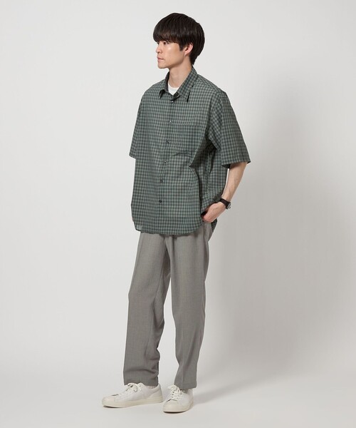 ダークグレー ステッカー装飾 ワイドパンツ　大きめサイズ green label relaxing（グリーンレーベルリラクシング） パンツ サップ