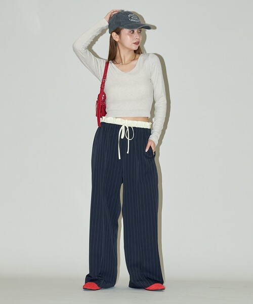 スラックス パンツ PUBLUX/パブリュクス ウエスト シャーリング 切り替えイージースラックス パンツ　限定展開 レディース | PUBLUX | 14