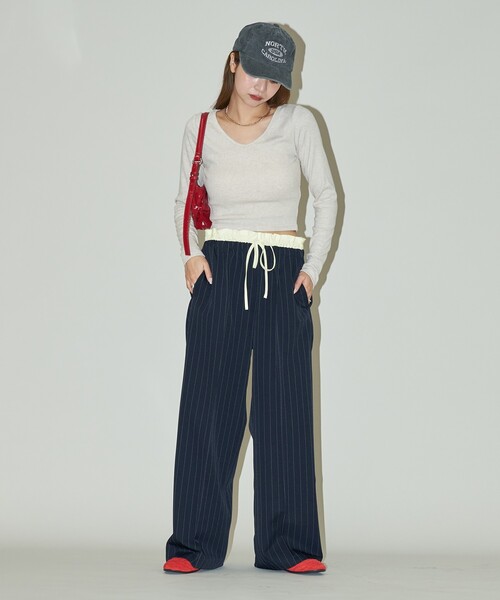 スラックス パンツ PUBLUX/パブリュクス ウエスト シャーリング 切り替えイージースラックス パンツ　限定展開 レディース | PUBLUX | 16