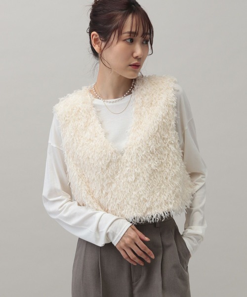「GLOBAL WORK」 ベスト LARGE ライトグレー レディース