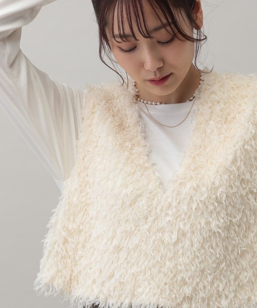 「GLOBAL WORK」 ベスト LARGE ライトグレー レディース