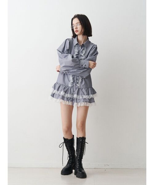 jouetie（ジュエティ） ブラウス シャツ レースフリルチュニックシャツ