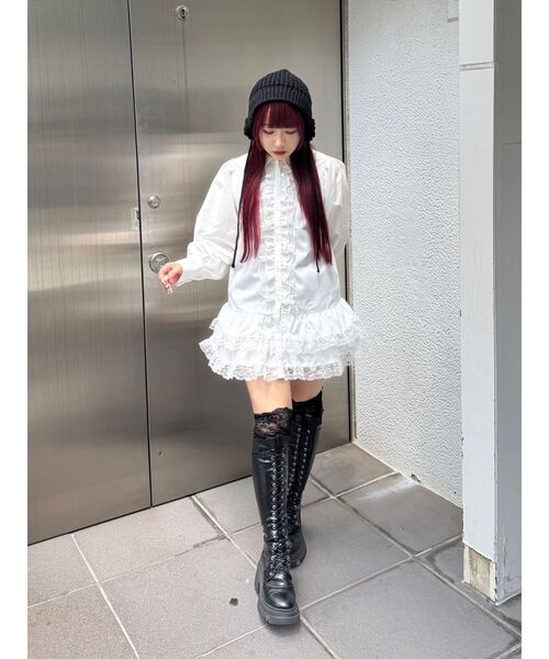 jouetie（ジュエティ） ブラウス シャツ レースフリルチュニックシャツ