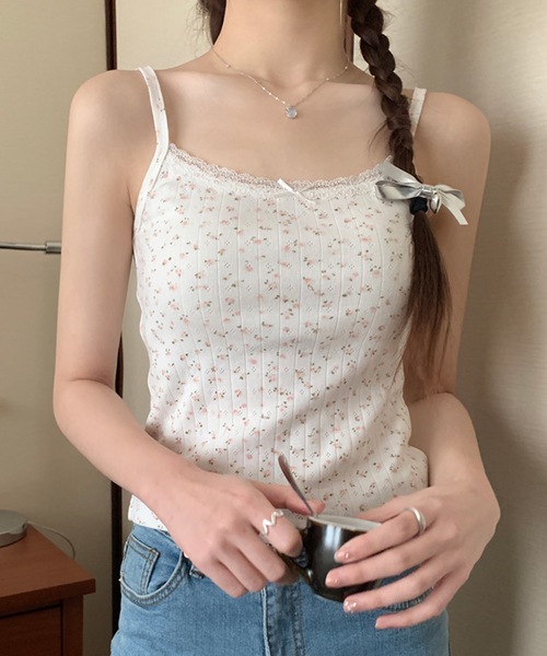 Lace Ladies（レースレディース） キャミソール 小花柄 レース リボン