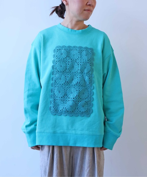 yuni トレーナー スウェット コットン裏毛レースプルオーバー