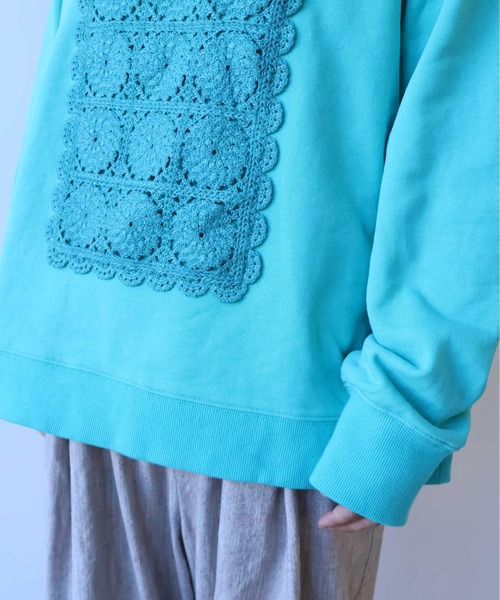 yuni トレーナー スウェット コットン裏毛レースプルオーバー