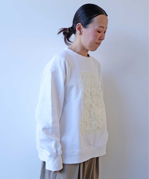 yuni トレーナー スウェット コットン裏毛レースプルオーバー