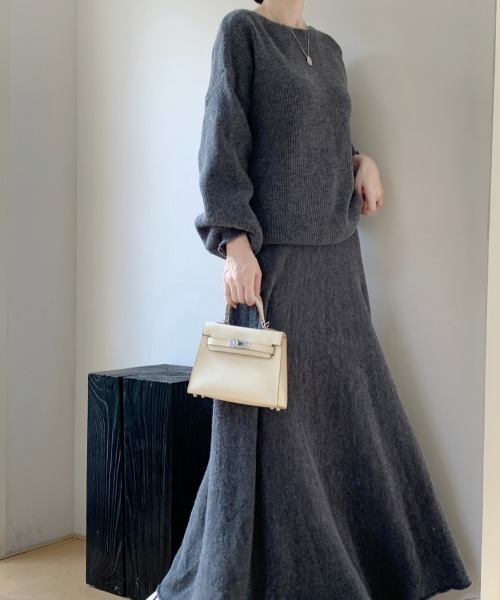 Diosfront セットアップ ボートネック畦編みニットプルオーバー