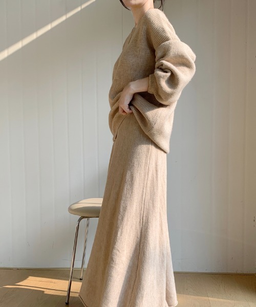 Diosfront セットアップ ボートネック畦編みニットプルオーバー