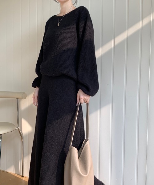 Diosfront セットアップ ボートネック畦編みニットプルオーバー