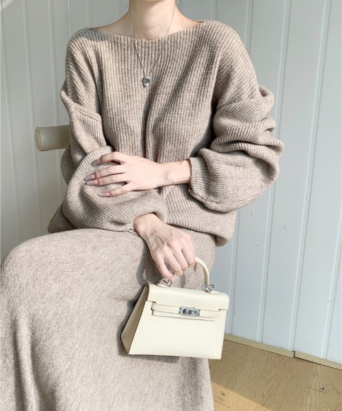 Diosfront セットアップ ボートネック畦編みニットプルオーバー