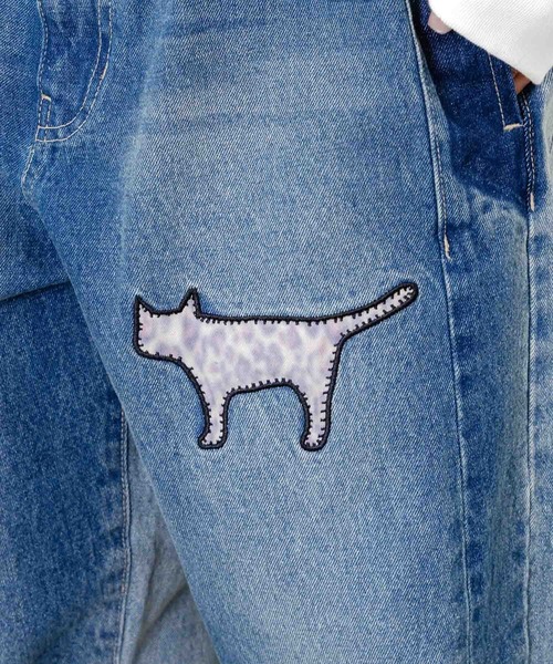 スカラー　scolar 153672：綿×レース異素材アップリケデニムパンツ セール】153672：綿×レース異素材アップリケデニムパンツ（デニム